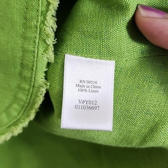 Coldwater Creek women's lime green linen frayed edges blazer size LP - Picture 6 of 10